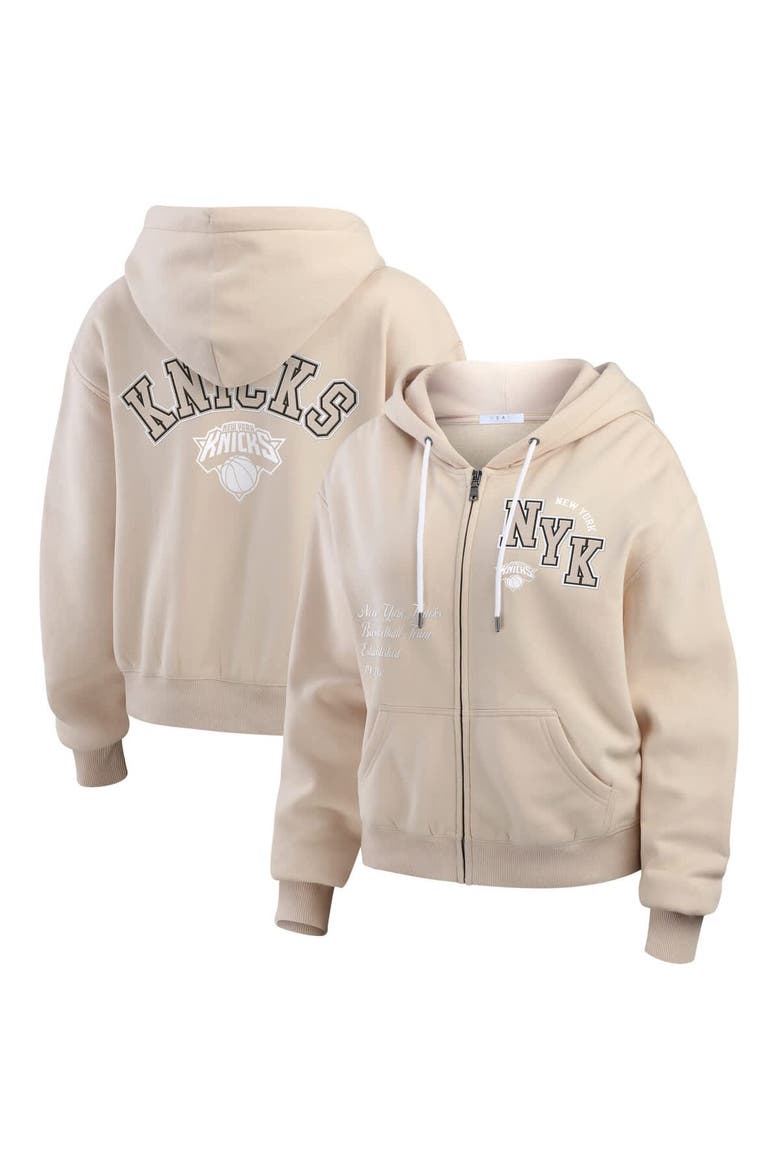 Women's WEAR by Erin Andrews Cream New York Knicks Plus Size Tonal Felt Patch Full-Zip Hoodie, Alternate, color, Cream