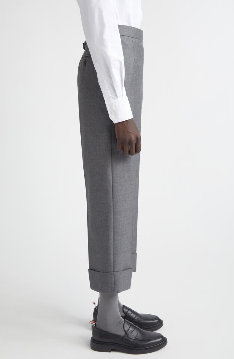 Thom Browne Back Strap Wool Cuff Crop Pants, Alternate, color, Medium Grey