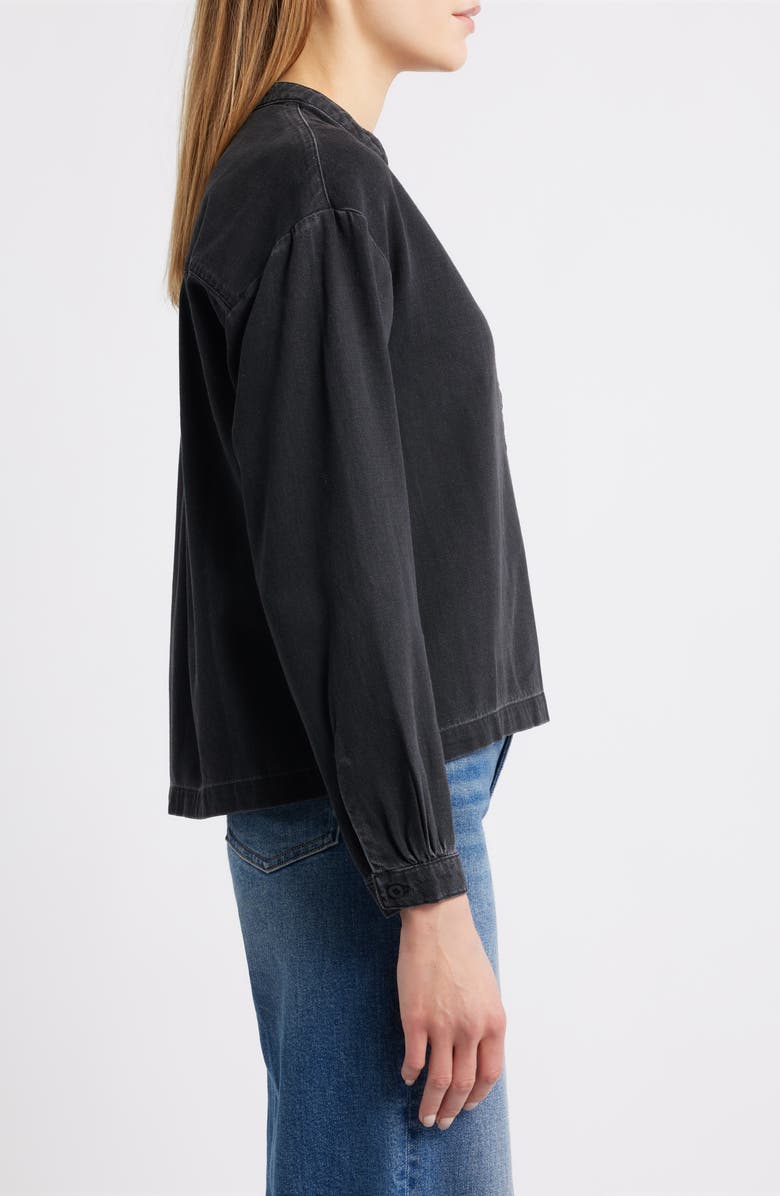 Cloth & Stone Shirred Cotton-Blend Denim Top, Alternate, color, Nocturne Night Wash