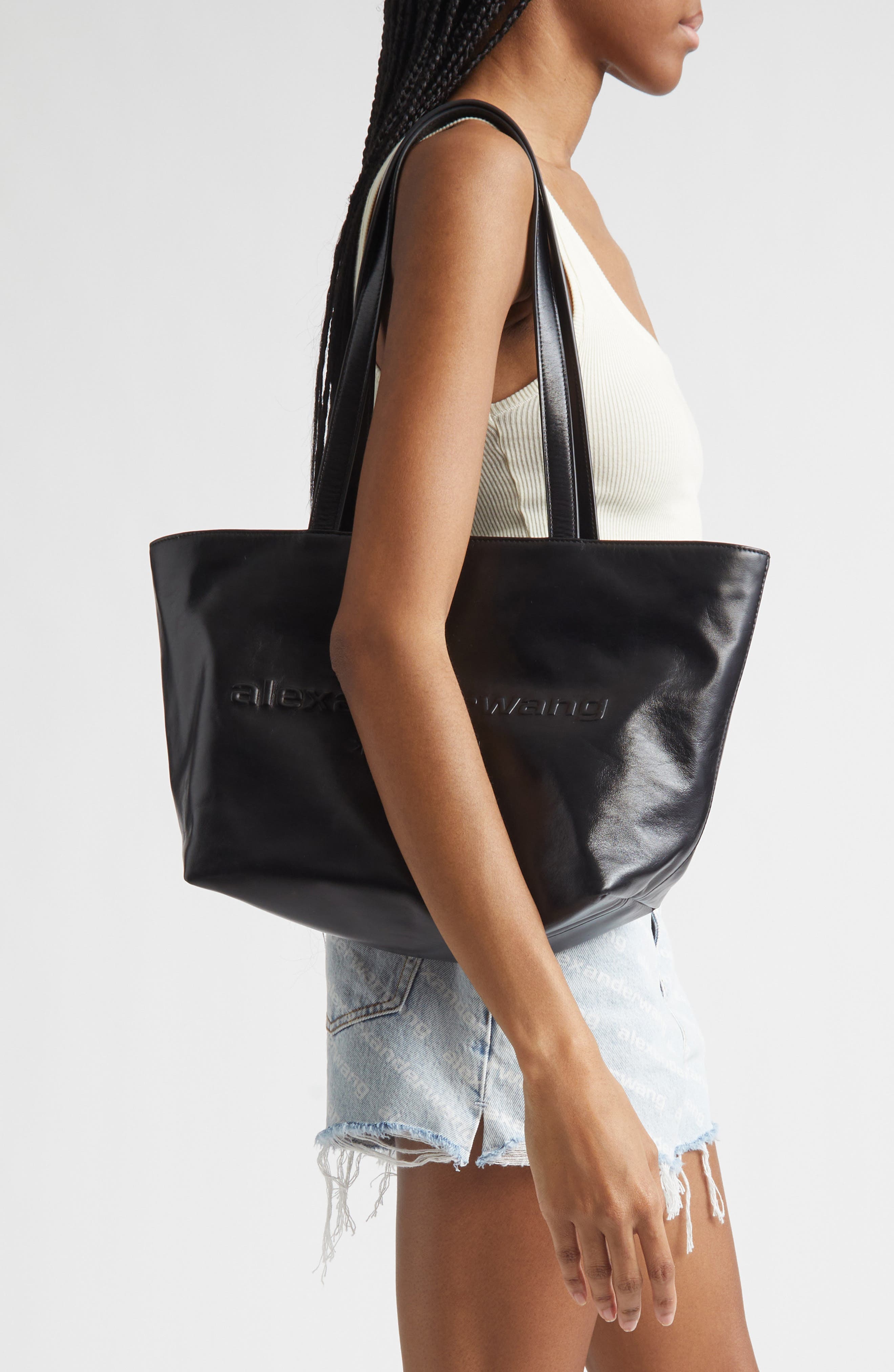 Alexander Wang Medium Punch Leather Tote Bag, Alternate, color, Black