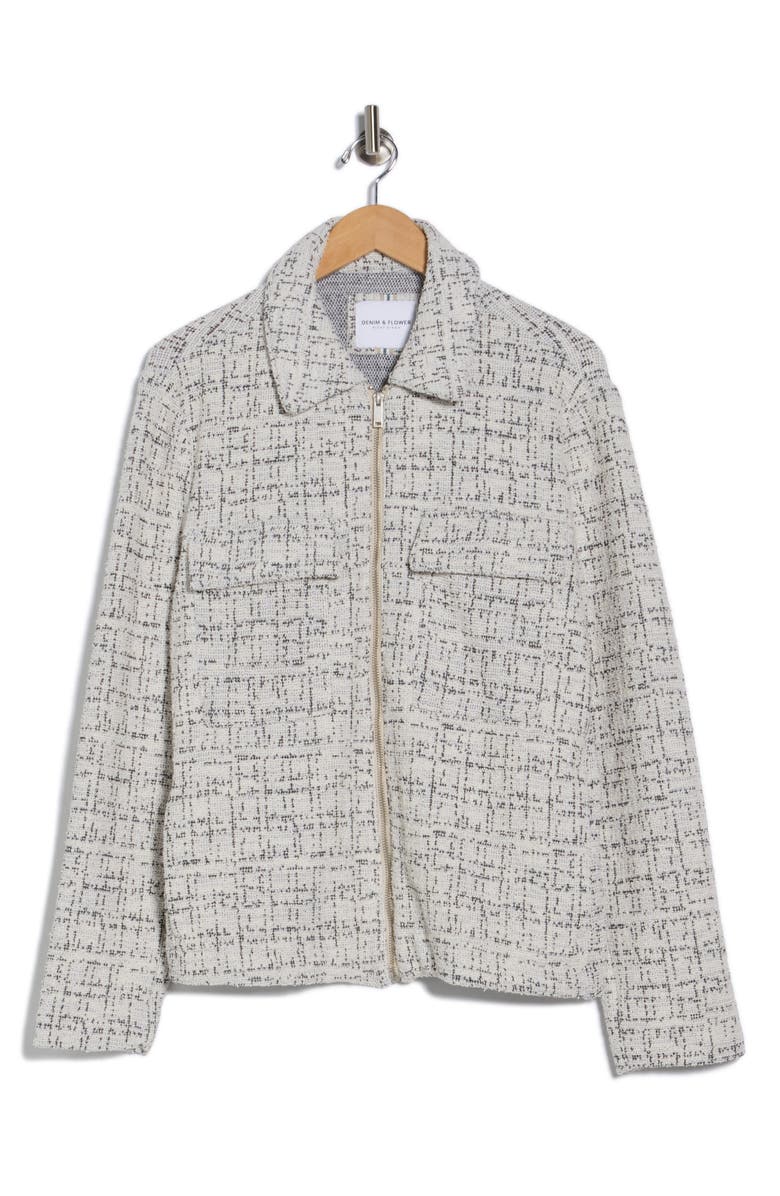 DENIM AND FLOWER Textured Knit Zip Jacket, Alternate, color, Cream