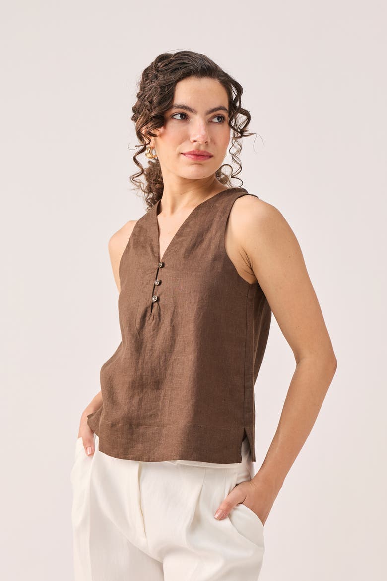 Button Neck Top, Alternate, color, Chocolate Brown