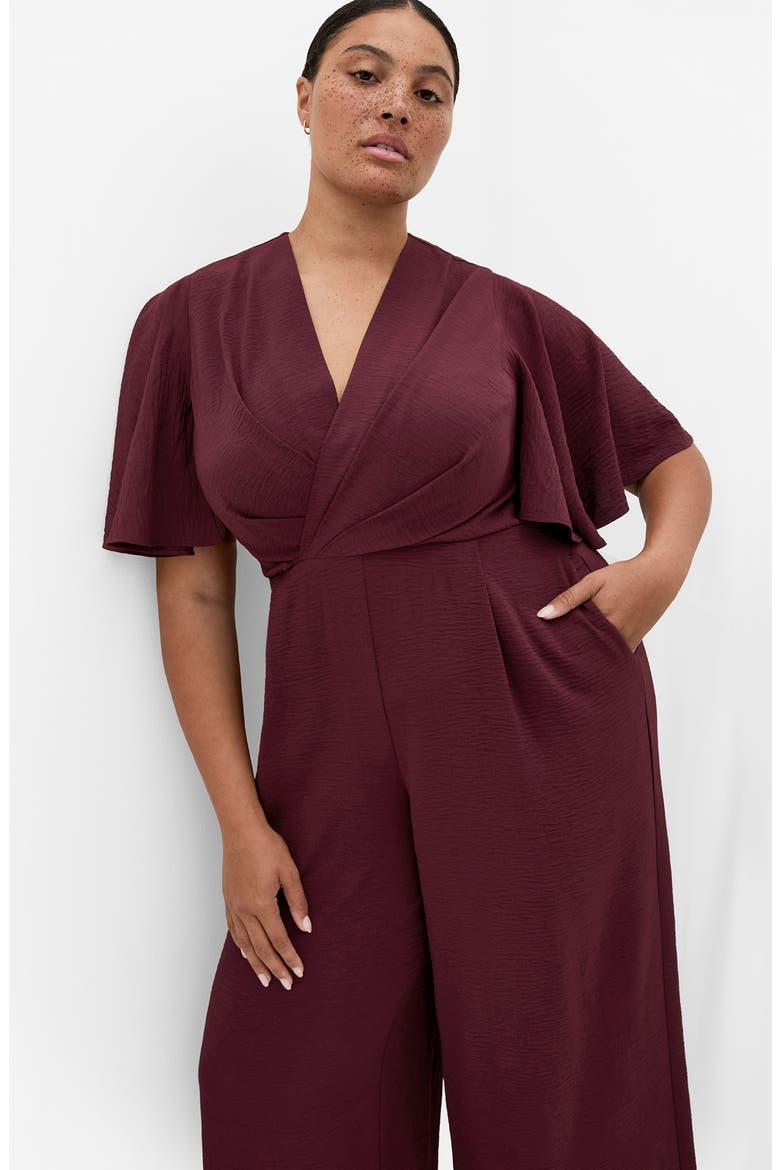 Braelynn Short Sleeve Jumpsuit, Alternate, color, DARK CHERRY