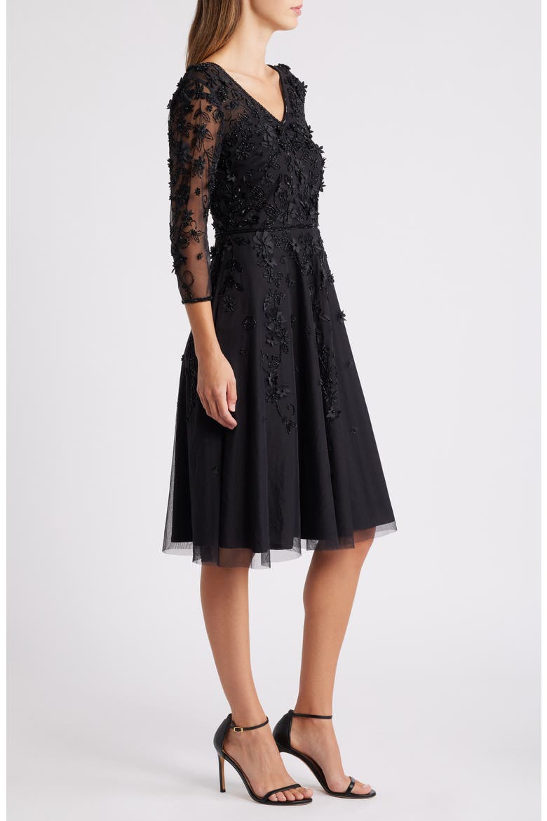 3D Floral Beaded Cocktail Dress, Alternate, color, BLACK