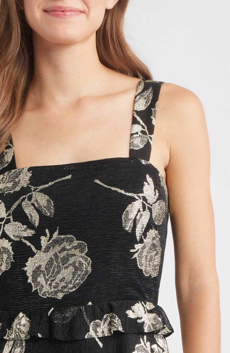 Anne Klein Metallic Tiered Ruffle Sleeveless Maxi Dress, Alternate, color, Gold/ Anne Black