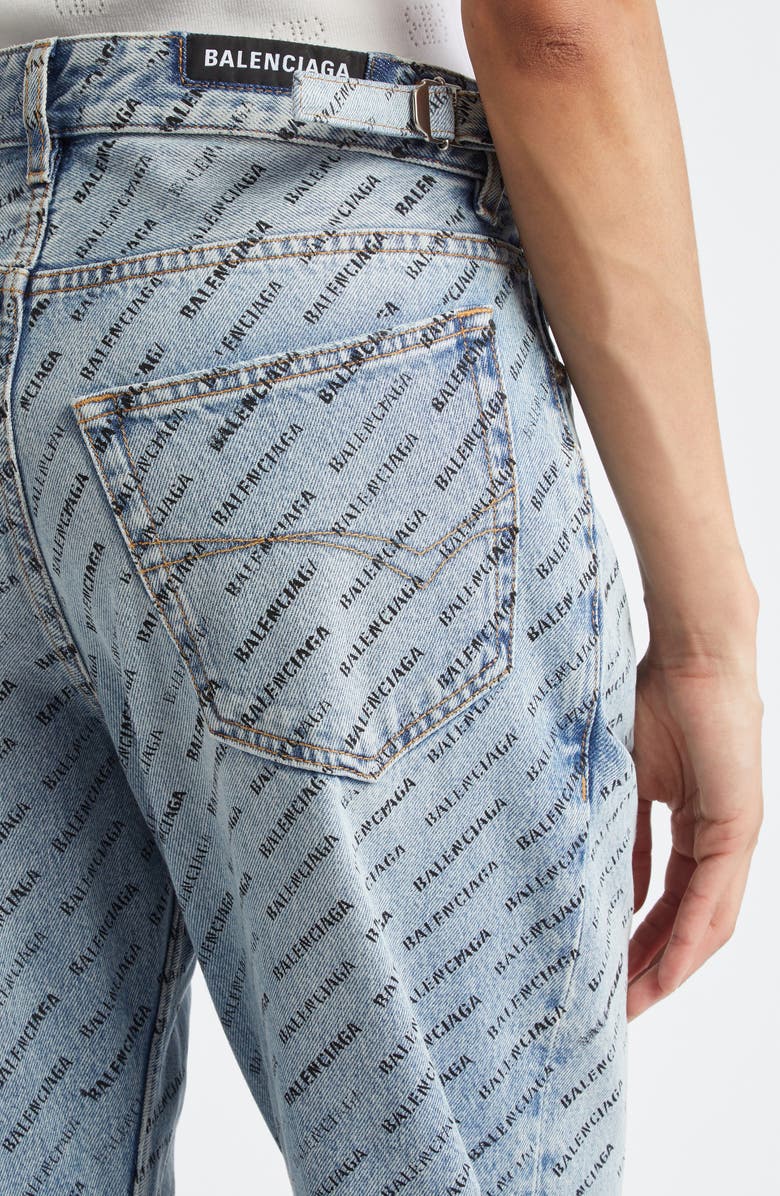 Balenciaga Logo Print Side Buckle Loose Fit Jeans, Alternate, color, 