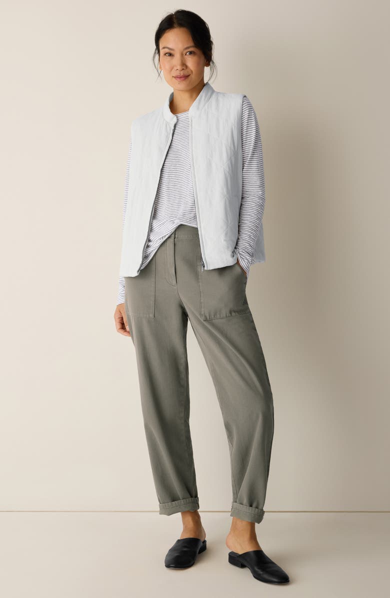 Eileen Fisher Stripe Organic Linen Long Sleeve T-Shirt, Alternate, color, Bay Leaf