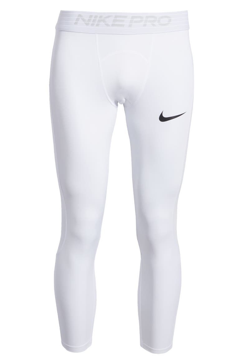 Pro Three-Quarter Training Tights, Alternate, color, WHITE/ BLACK