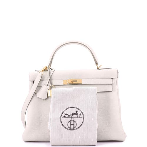 Pre-owned Hermes  Hermes Kelly Handbag Light Togo With Gold Hardware 32 In White