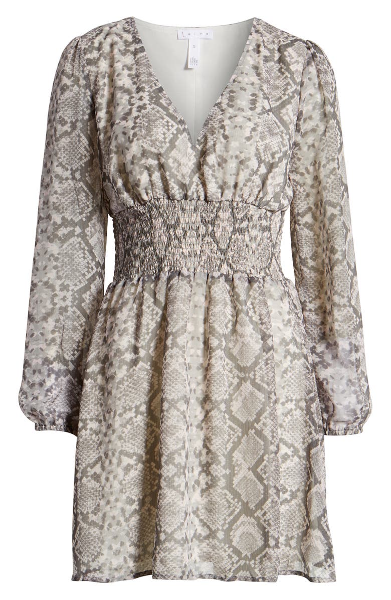 Leith Smocked Waist Floral Print Long Sleeve Minidress, Alternate, color, 