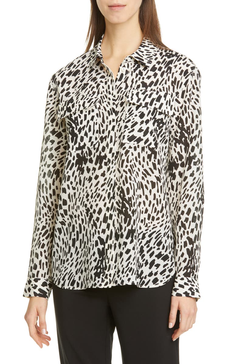 Lafayette 148 New York Zora Spot Print Silk Blouse, Main, color, 