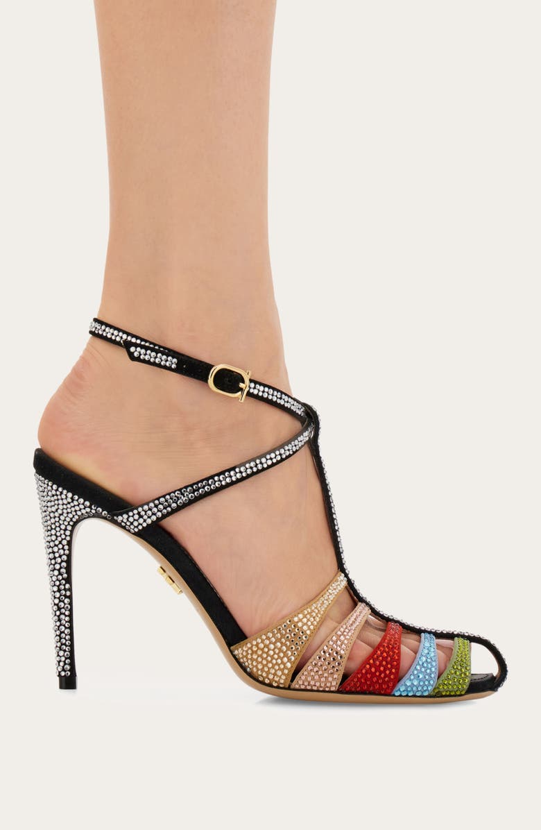 FERRAGAMO Lipa Crystal Ankle Strap Pump, Alternate, color, Nero Corn Green Washed Denim