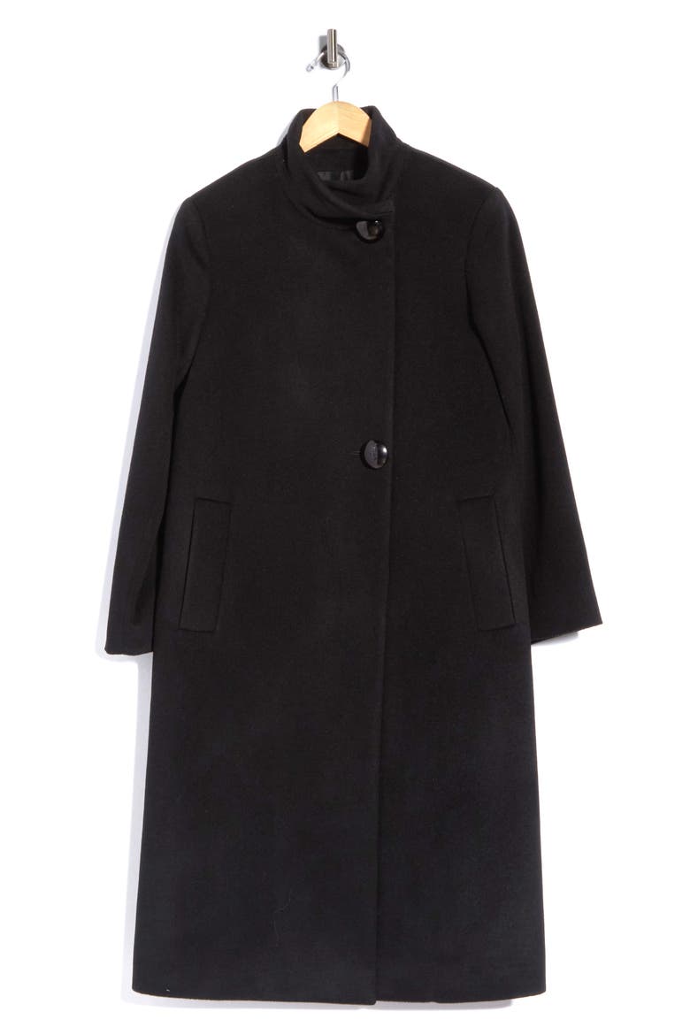Asymmetrical Stand Collar Wool Blend Maxi Coat, Alternate, color, BLACK