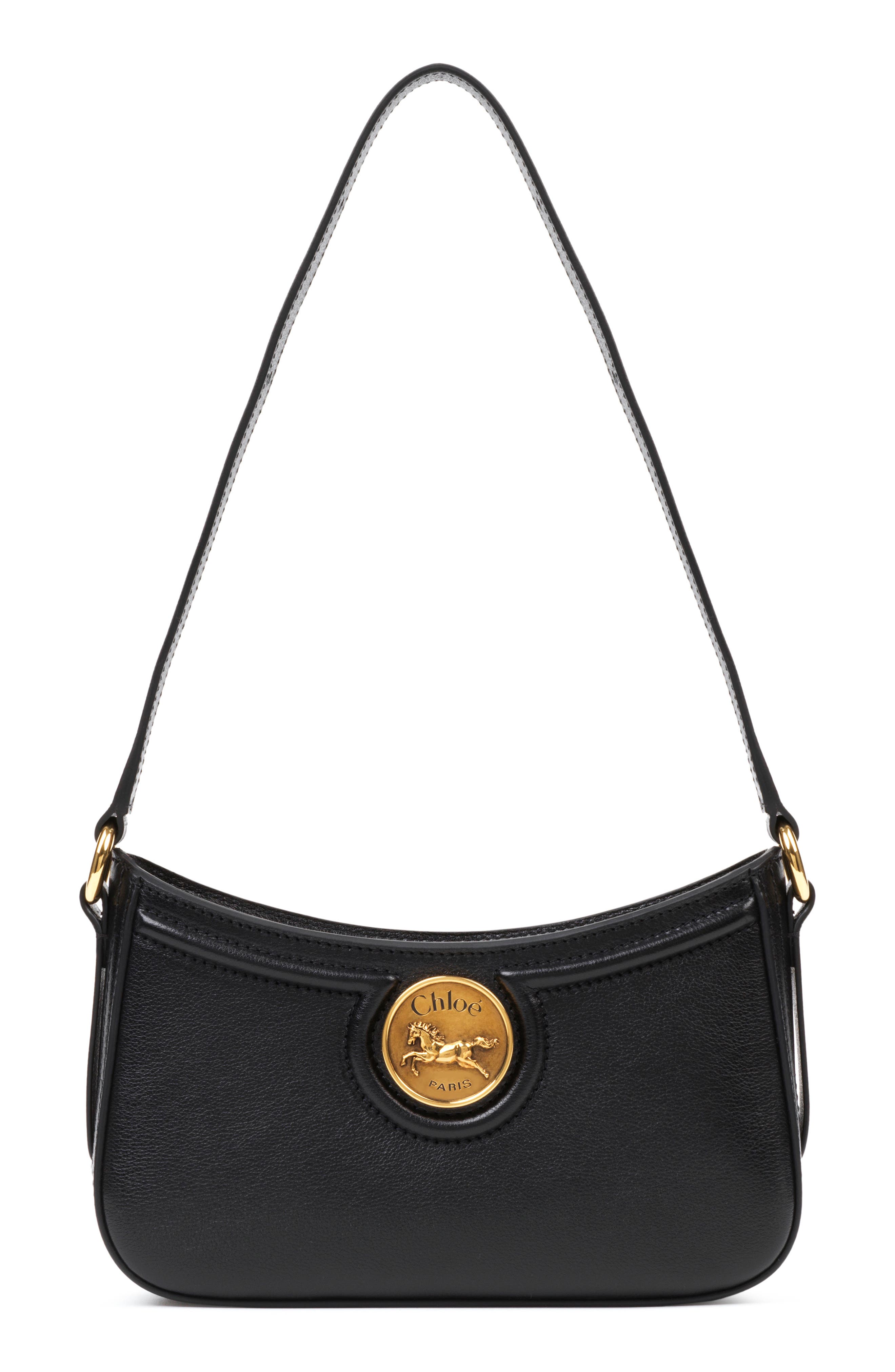 Mini Horse Medal Leather Shoulder Bag, Main, color, BLACK