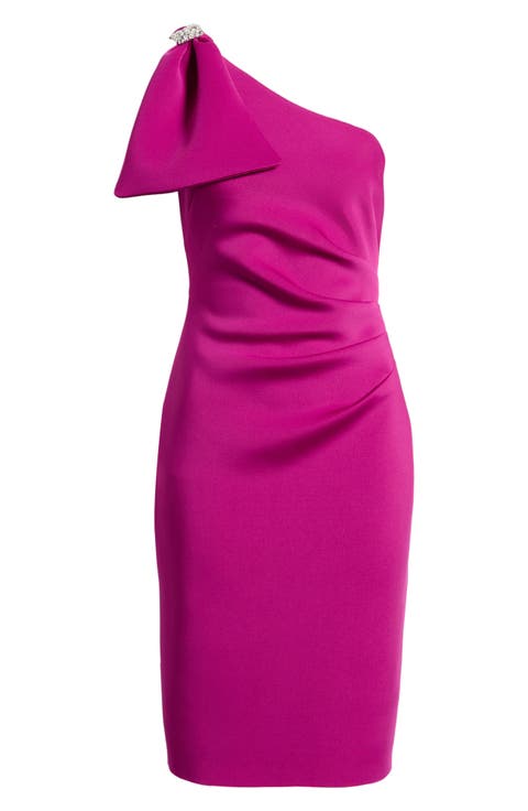 Pleated One-Shoulder Sheath Dress
