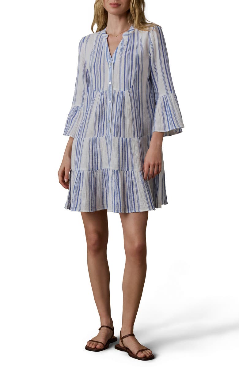 Faherty Kasey Dream Gauze Tiered Organic Cotton Minidress, Main, color, Saltwater Stripe