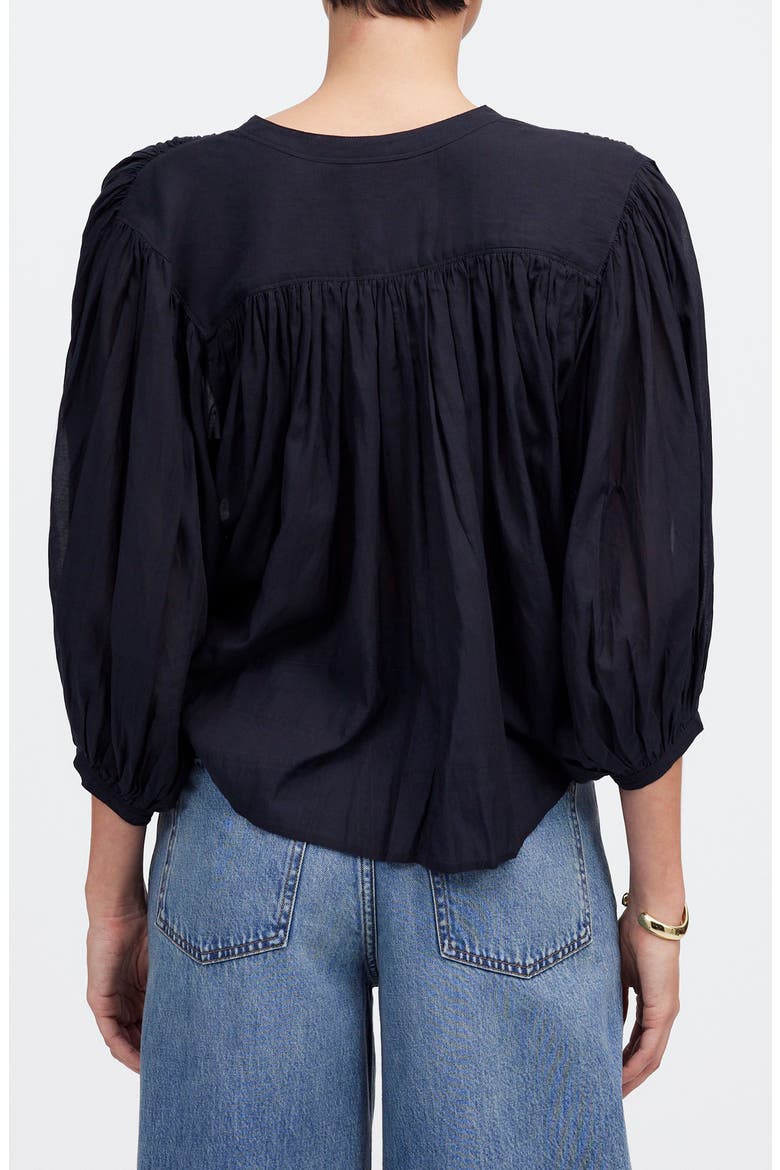 Shirred Voile Button-Up Top, Alternate, color, JET BLACK