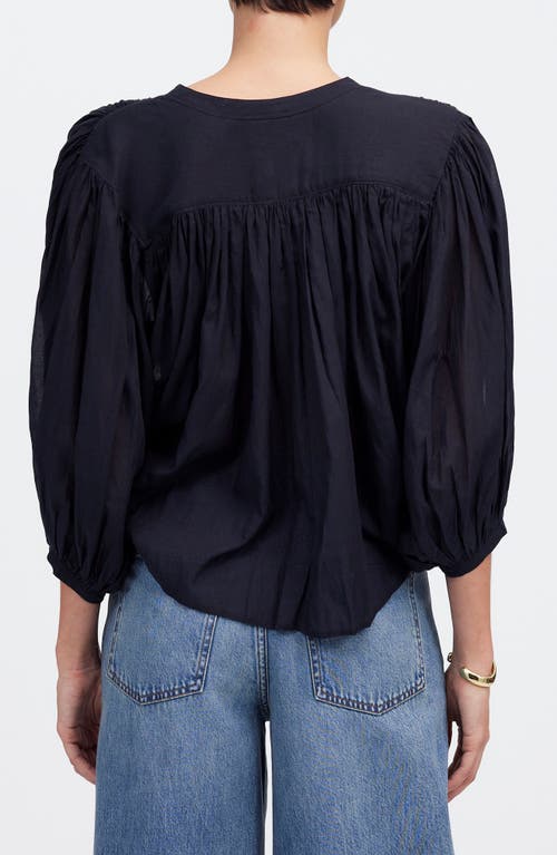 Madewell Shirred Voile Button-up Top In Jet Black