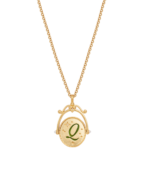 Q Initial Queen Annes Lace Gold Spinner Chain Necklace