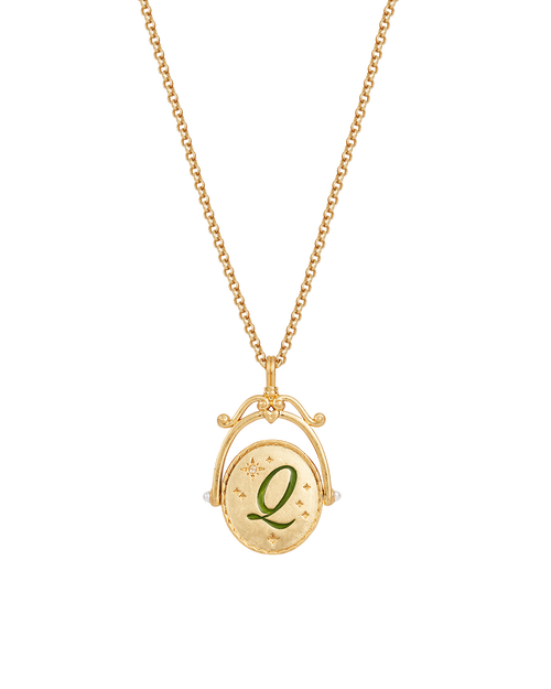 Fable England Q Initial Queen Annes Lace Gold Spinner Chain Necklace