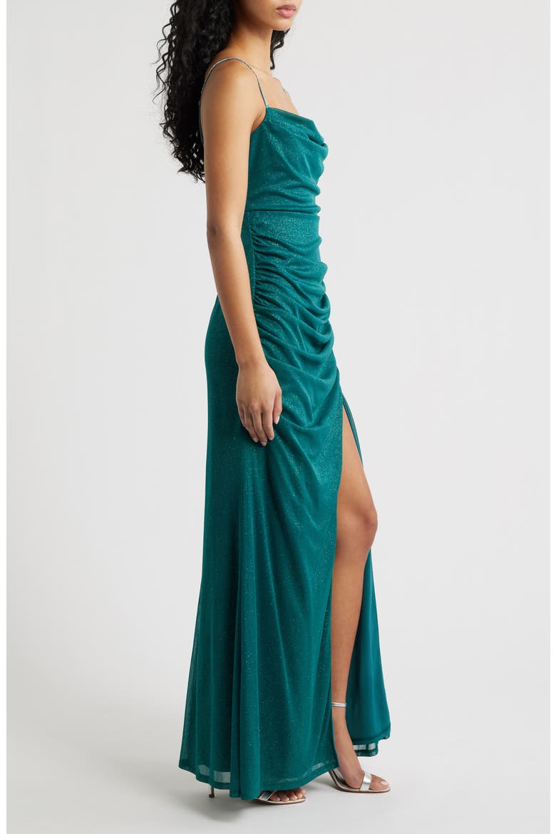 Metallic Rhinestone Strap Gown, Alternate, color, HUNTER