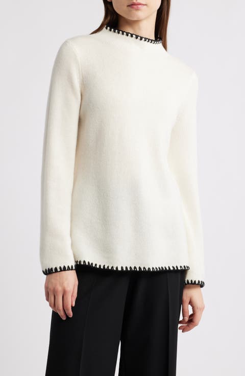 The Loren Blanket Stitch Cashmere Funnel Neck Sweater