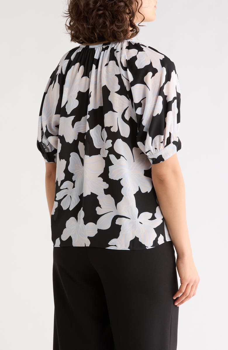 NORDSTROM RACK Gathered Neck Puff Sleeve Top, Alternate, color, Black- Blue Chloe Abstract