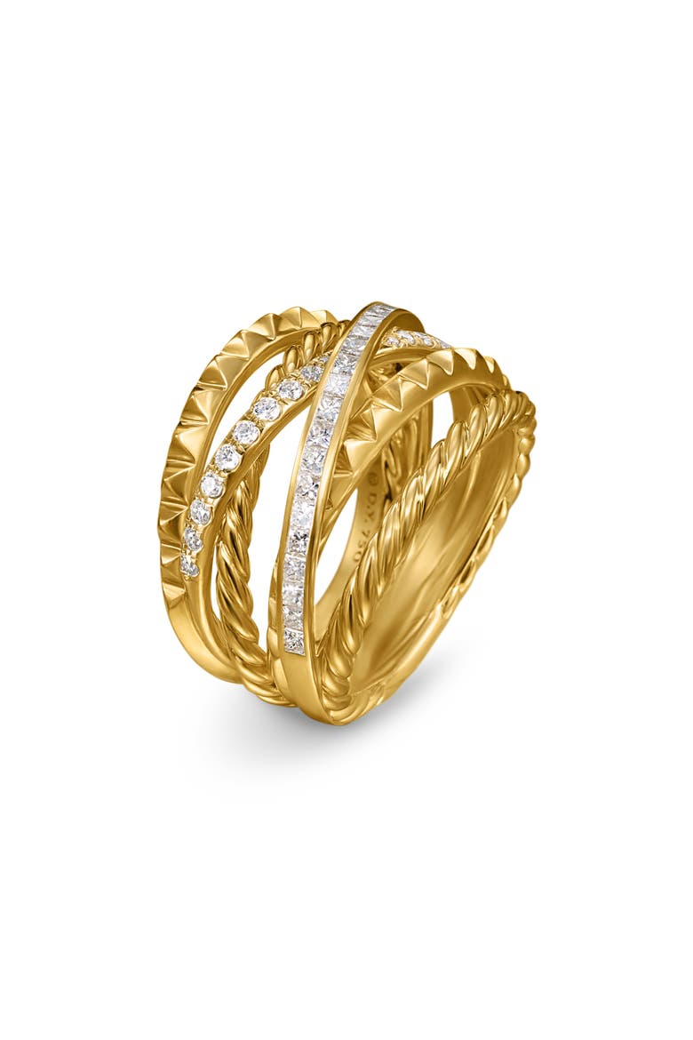 Crossover Trio Six-Row Ring in 18K Yellow Gold with Diamonds, 17.5mm, Alternate, color, 18K GOLD