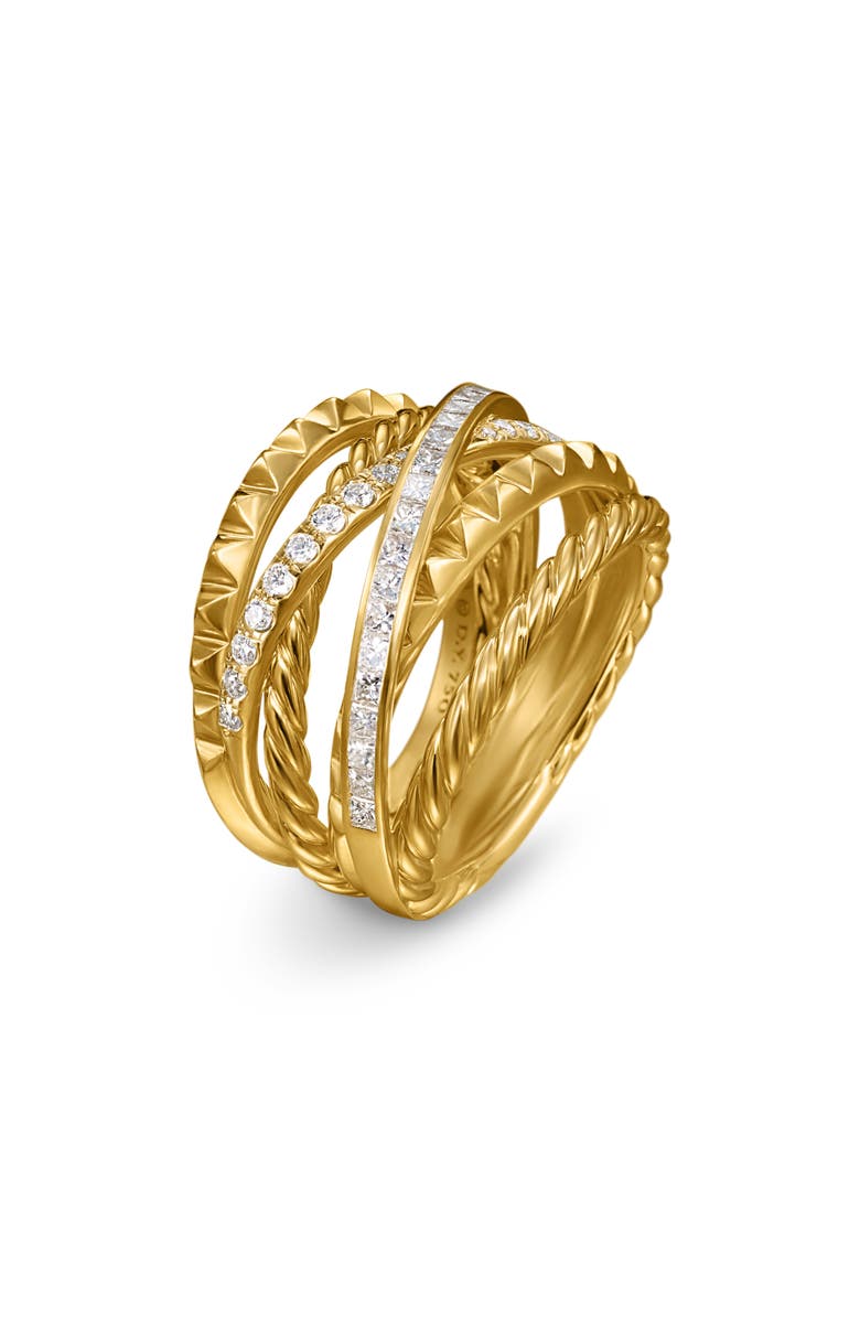 David Yurman Crossover Trio Six-Row Ring in 18K Yellow Gold with Diamonds, 17.5mm, Alternate, color, 18K Gold