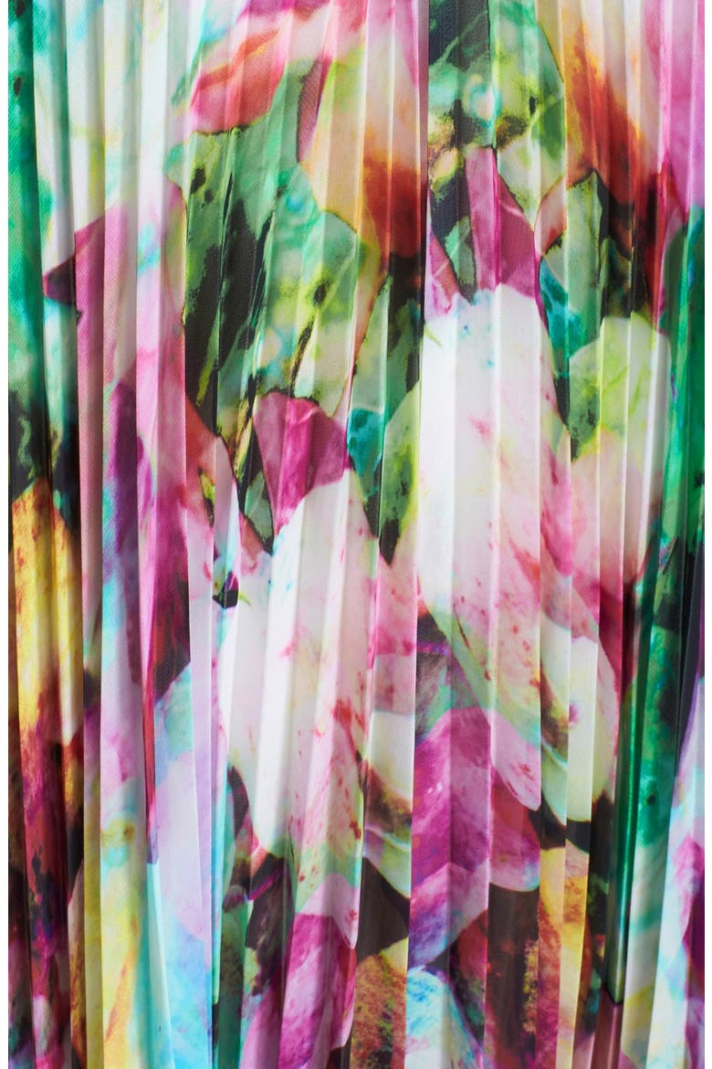 Floral Print Chiffon Pleated A-Line Dress, Alternate, color, PINK MULTI