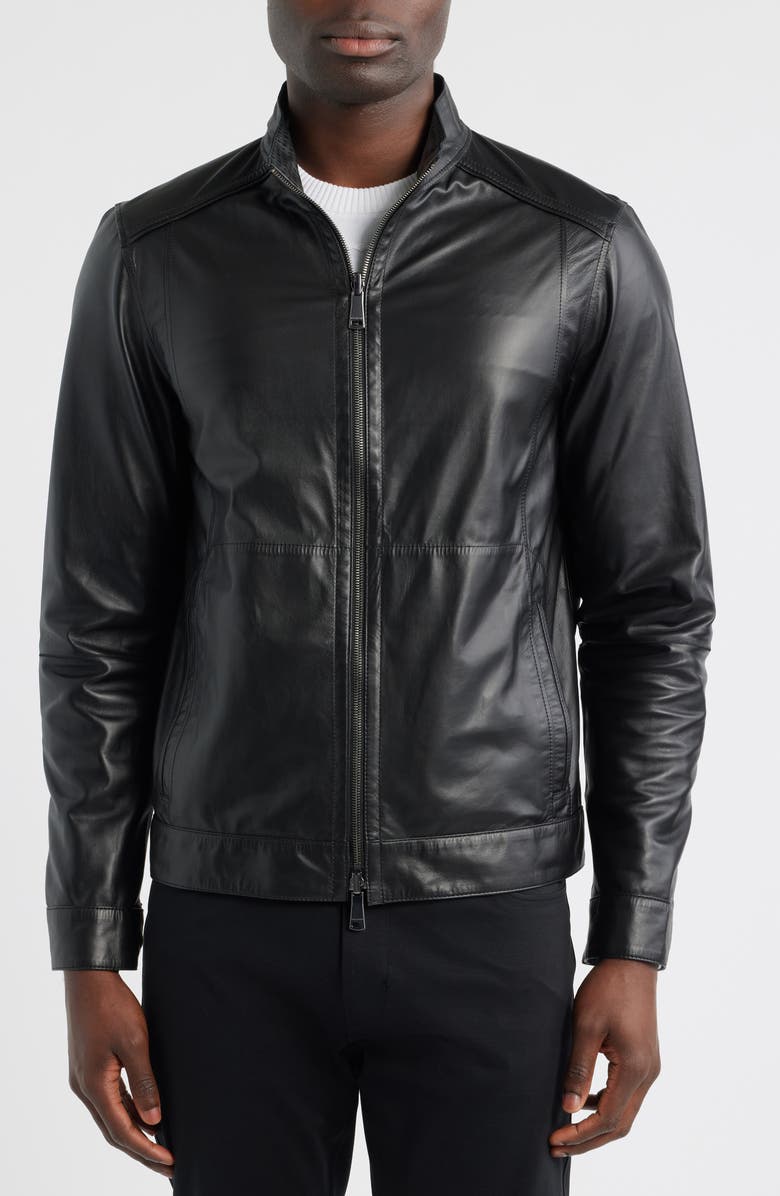 Bugatchi Reversible Leather Jacket, Alternate, color, Black