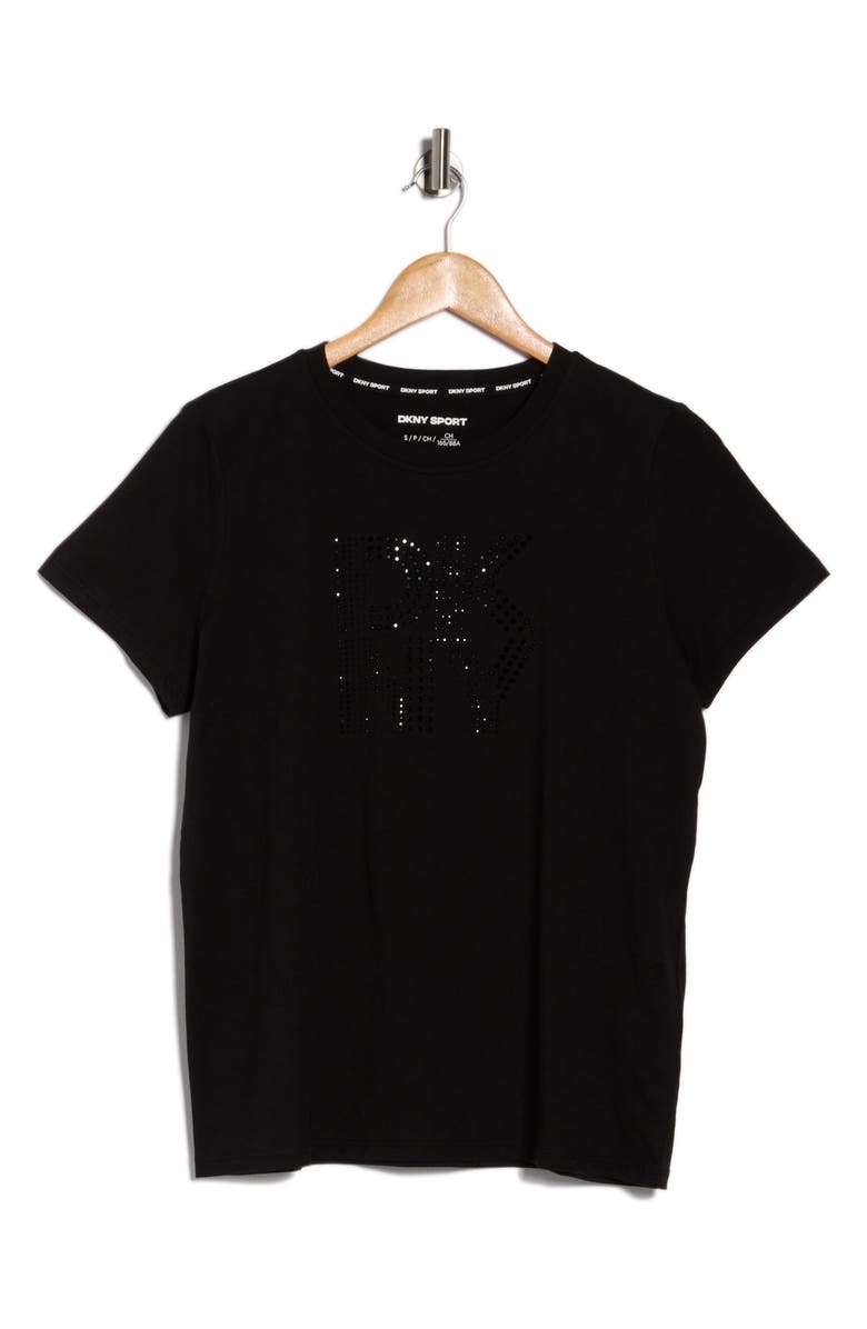 DKNY Mixed Rhinestone Logo T-Shirt, Alternate, color, Black/ Black