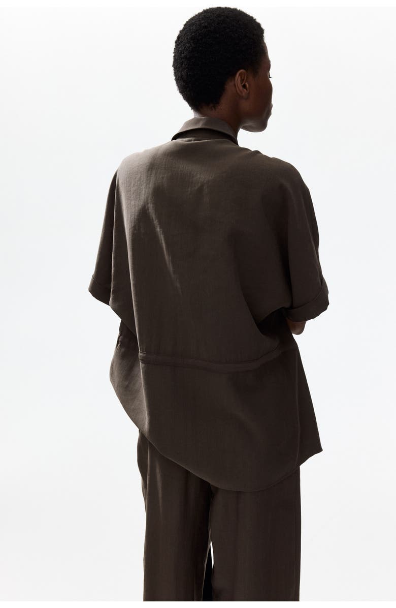 H&M Drawstring-detail Twill Top, Alternate, color, Dark Brown