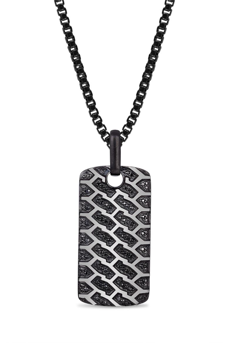 Fast Track Tire Tread Silver & Black Diamond Tag Necklace, Main, color, Dark Grey