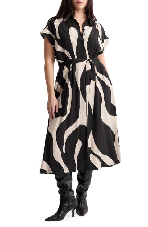 Abstract Print Belted Shirtdress (Regular & Plus)