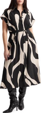 MANGO Abstract Print Belted Shirtdress