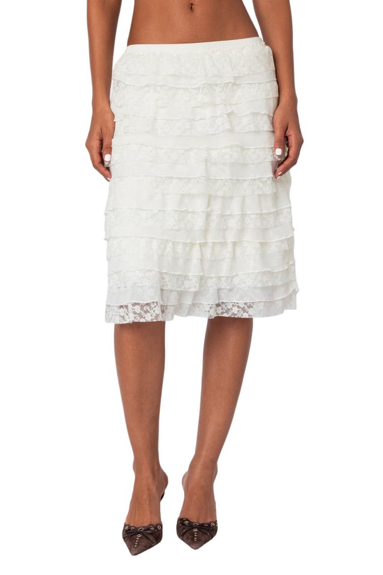 Louise Lace & Ruffle Tiered Skirt, Main, color, CREAM