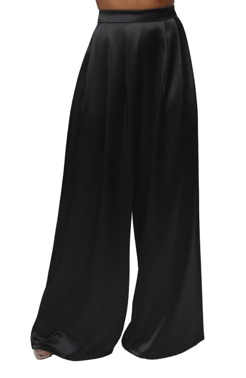 Pleated Wide Leg Satin Pants