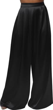 JLUXLABEL Pleated Wide Leg Satin Pants