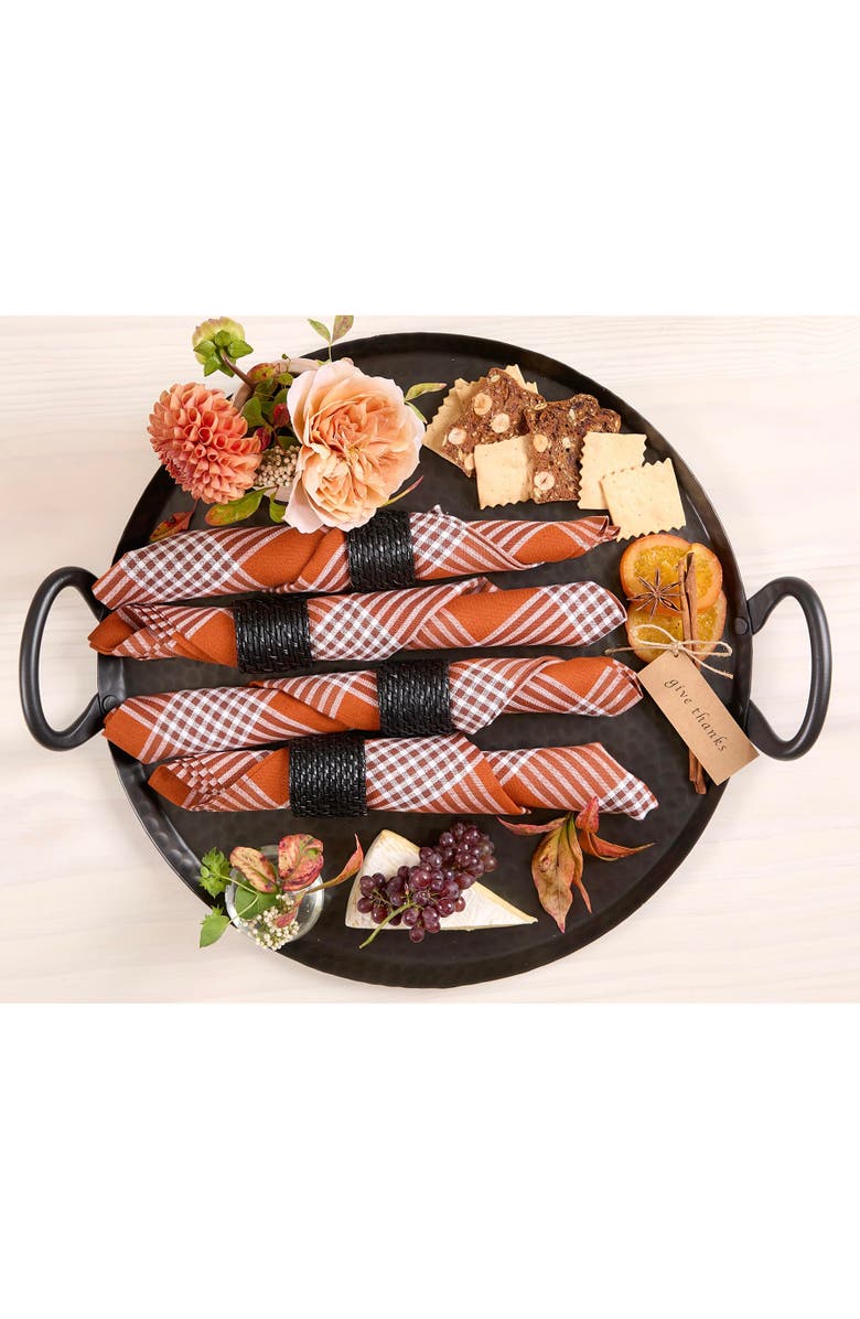 Solino Home Linen Dinner Napkins - Glen Check, 20" x 20" Inch, Alternate, color, Nutmeg