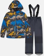 Deux par Deux Dinosaur Chill Lightweight Jacket & Foot Strap Pants Two Piece Snowsuit
