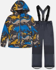 Deux par Deux Dinosaur Chill Lightweight Jacket & Foot Strap Pants Two Piece Snowsuit