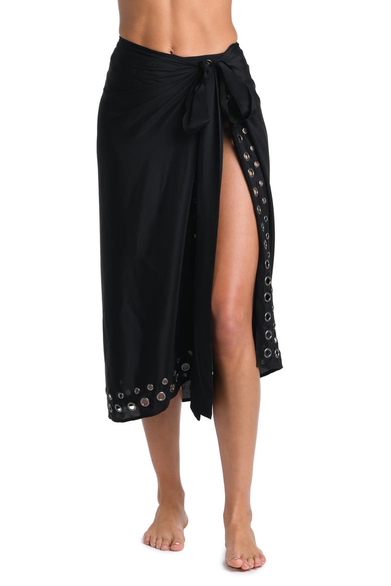 Emmeline Grommet Trim Cover-Up Pareo, Alternate, color, BLACK