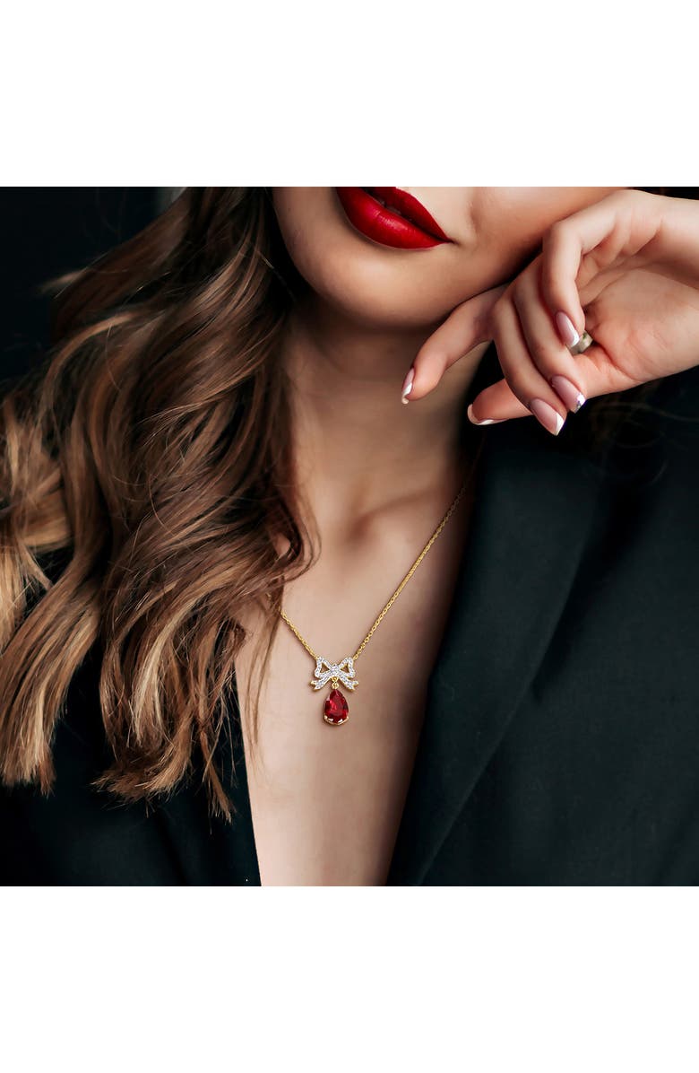 DELMAR Lab Created Ruby & Labe Created White Sapphire Bow Pendant Necklace, Alternate, color, Red