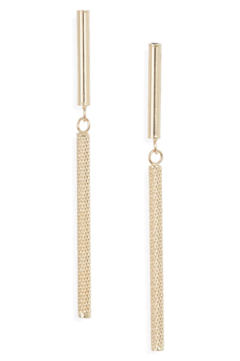 14K Gold Cylinder Linear Drop Earrings (Nordstrom Exclusive), Main, color, YELLOW GOLD