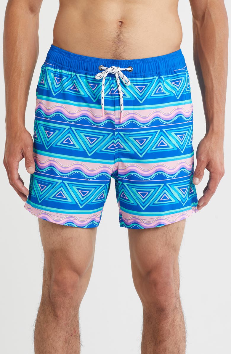 Party Pants Fiesta Stripe Sport Swim Trunks, Main, color, Aruba Blue