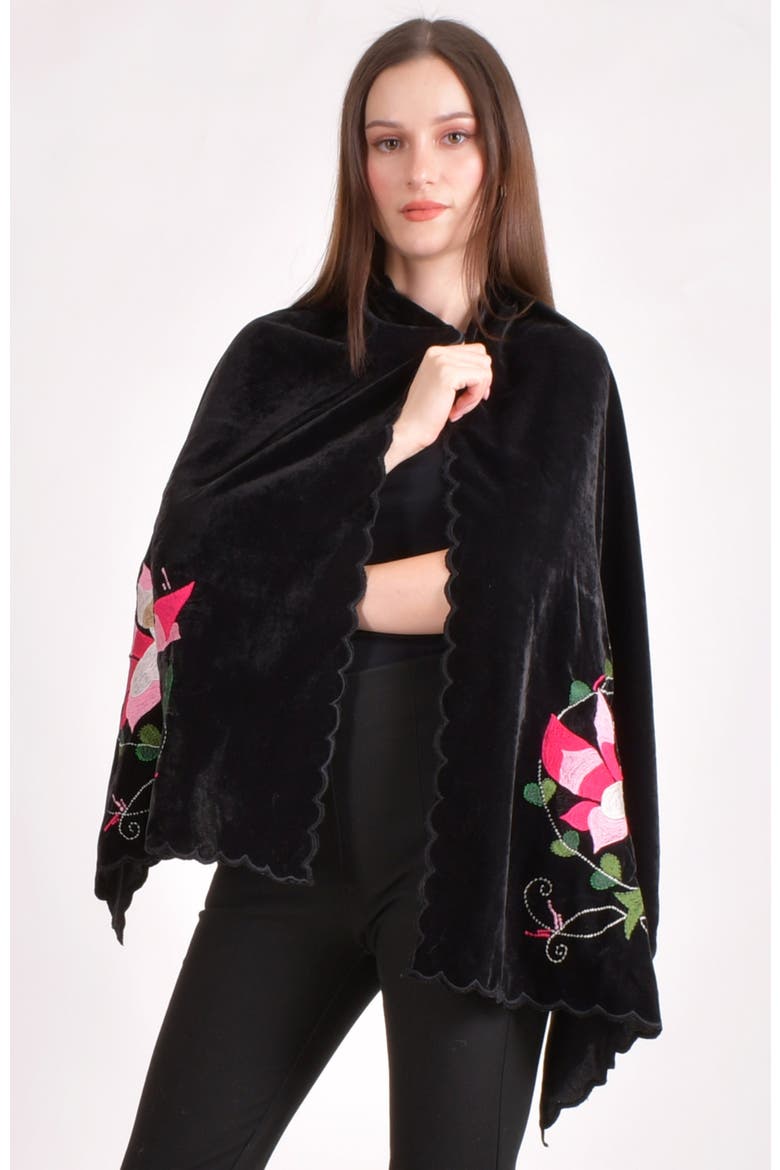 Hand Embroidered Velvet Scarf, Alternate, color, Jet Black