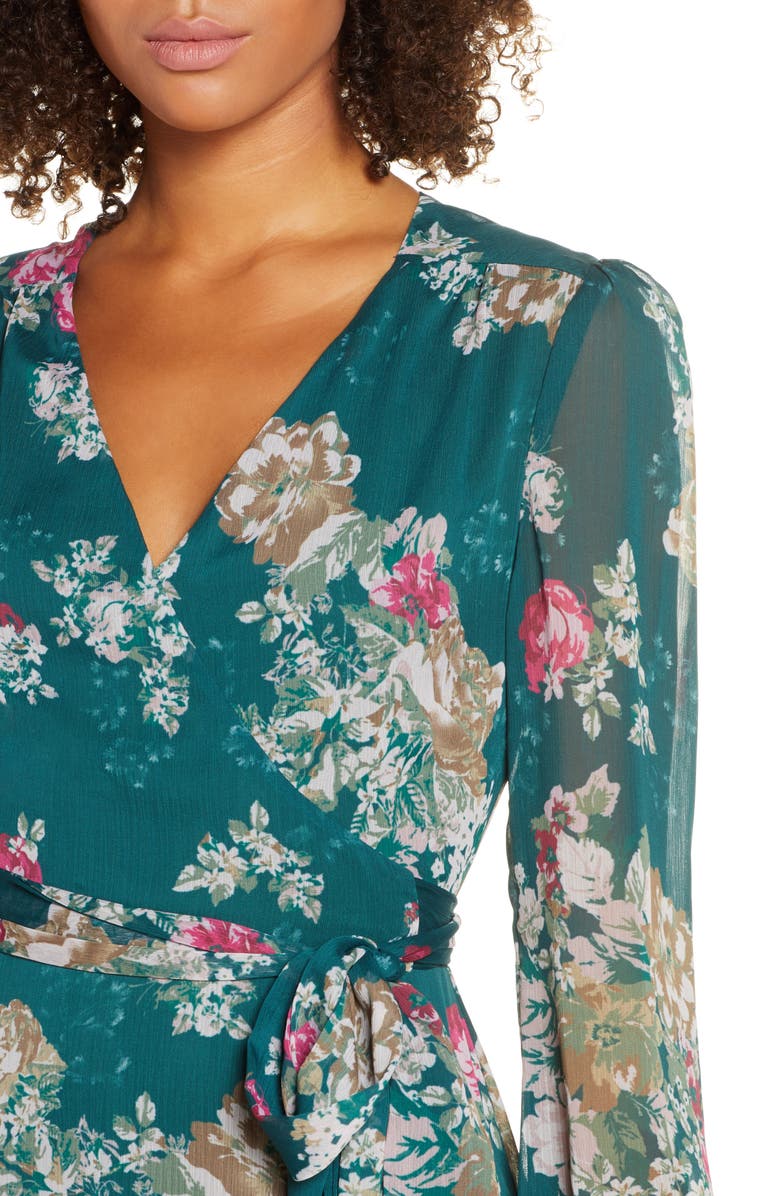 WAYF The Meryl Floral Long Sleeve Wrap Gown, Alternate, color,