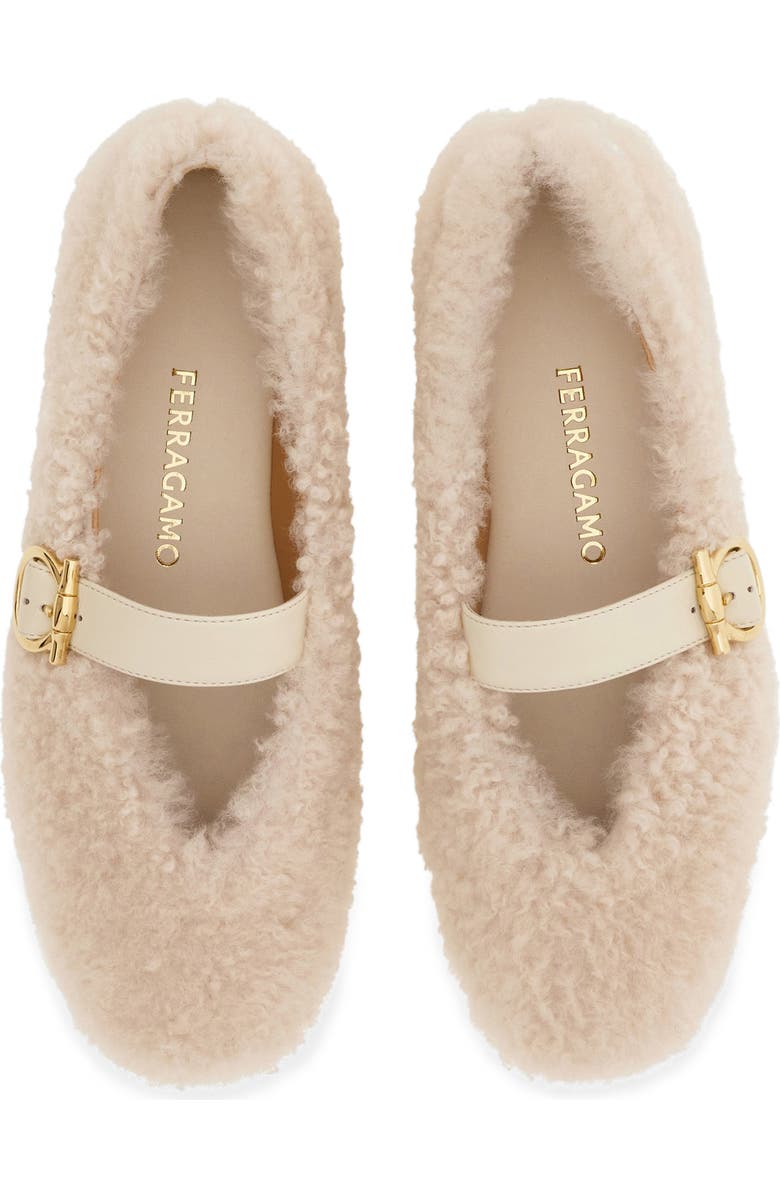 FERRAGAMO Gancio Genuine Shearling Ballet Flat, Alternate, color, Merinillo Carino Mascarpone