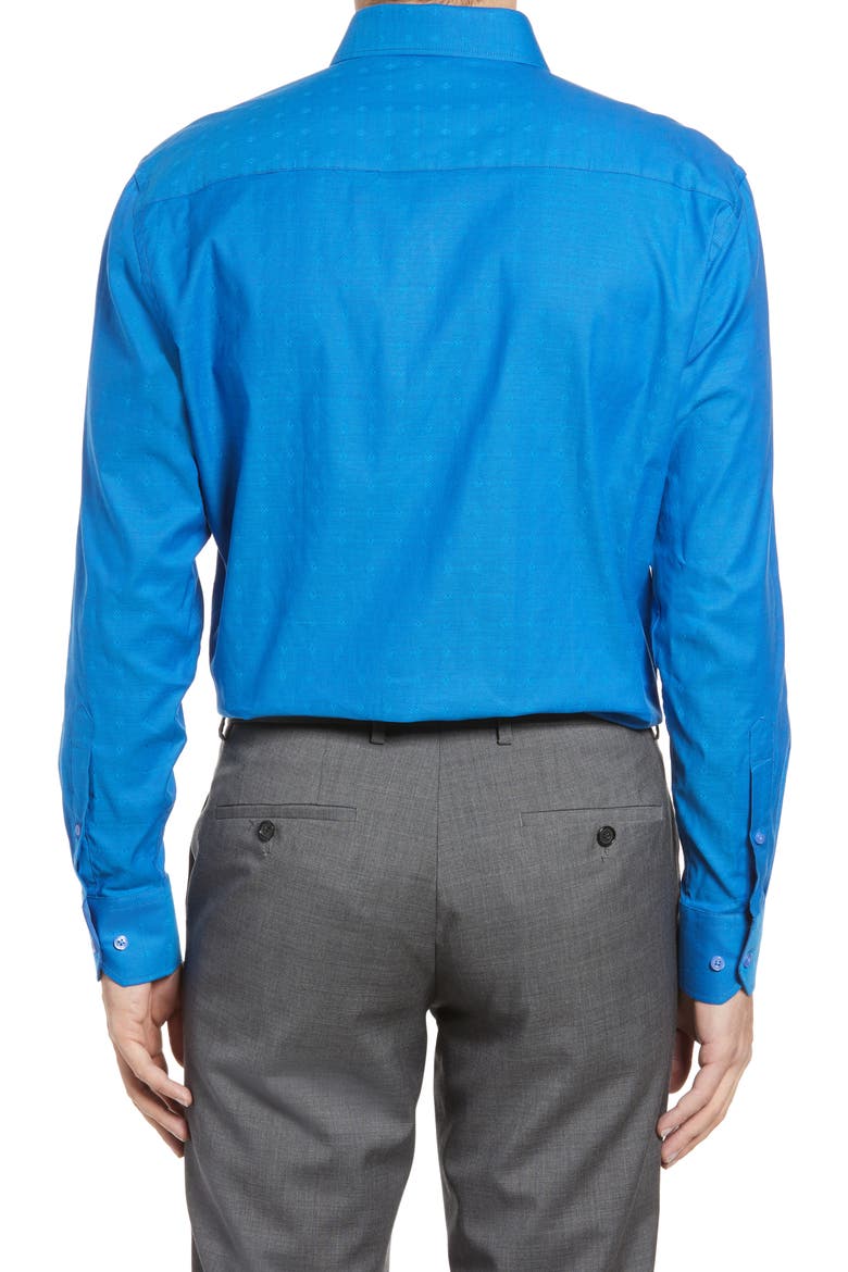 Trim Fit Dot Dress Shirt, Alternate, color, TEAL